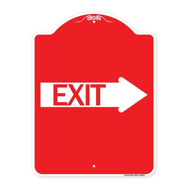 Signmission Designer Series Sign-Exit W/ Right Arrow, Red & White Aluminum Sign, 18" H, 24" L, RW-1824-24606 A-DES-RW-1824-24606 - main